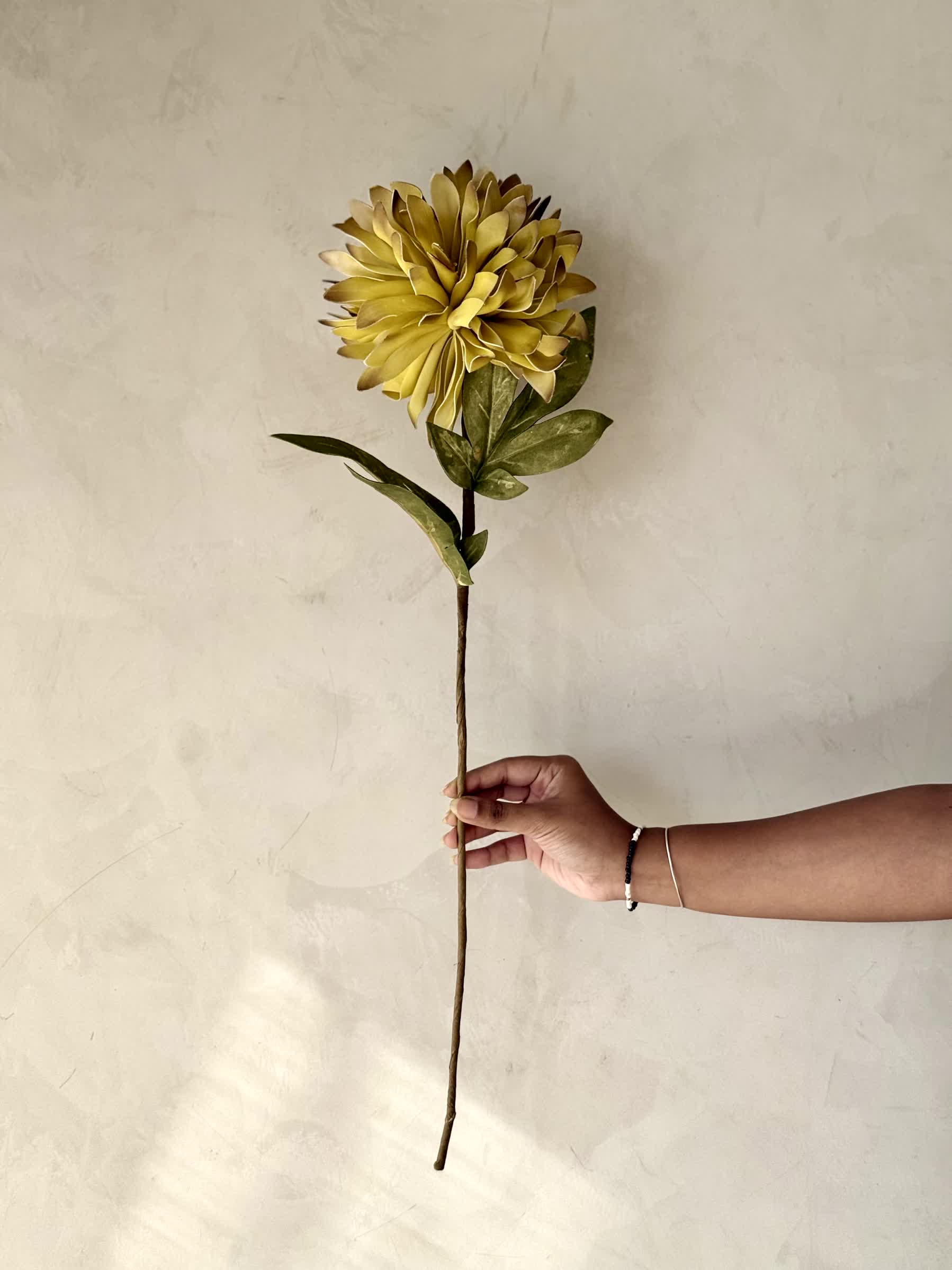 Artificial Dali Dahlia Flower Stem  - Yellow (One Stem) - Image 3