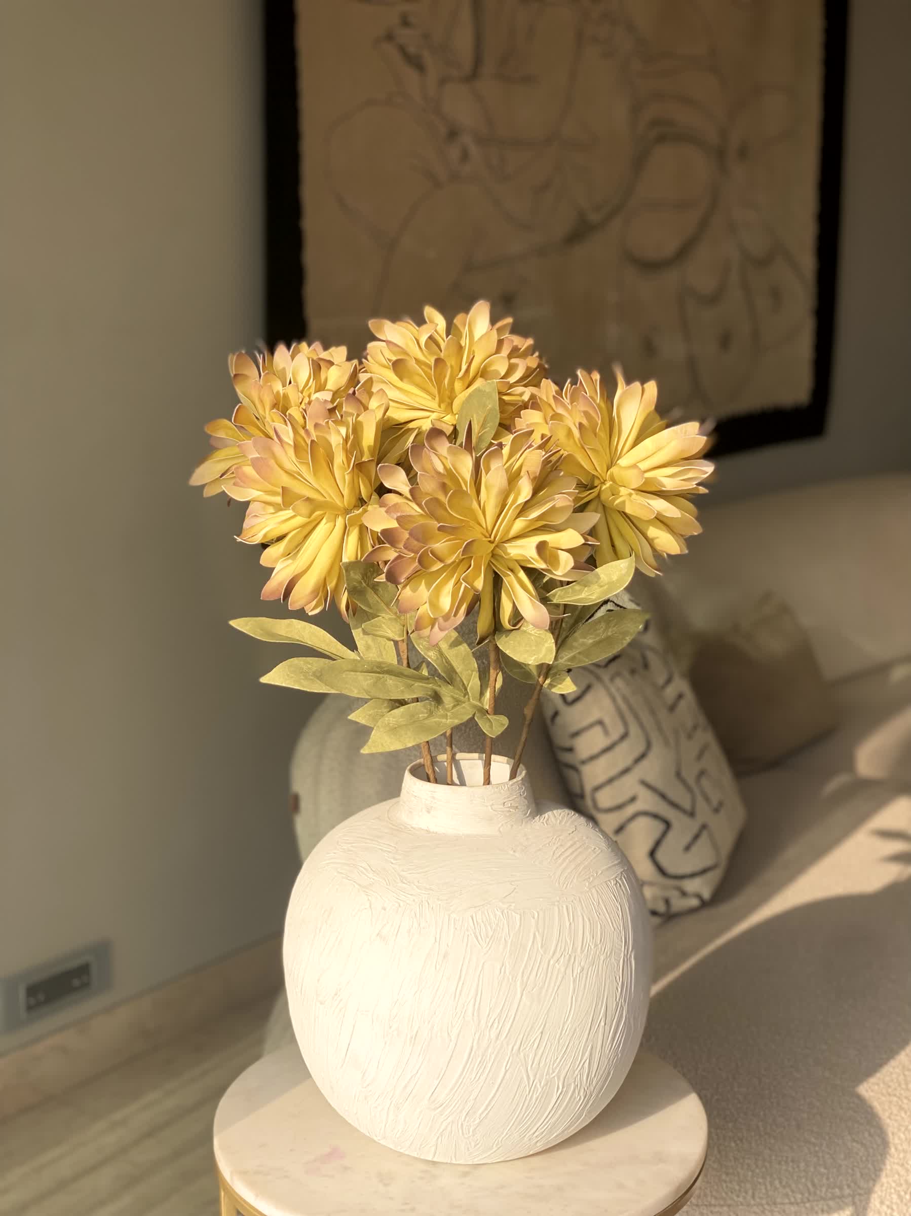 Artificial Dali Dahlia Flower Stem  - Yellow (One Stem) - Image 5