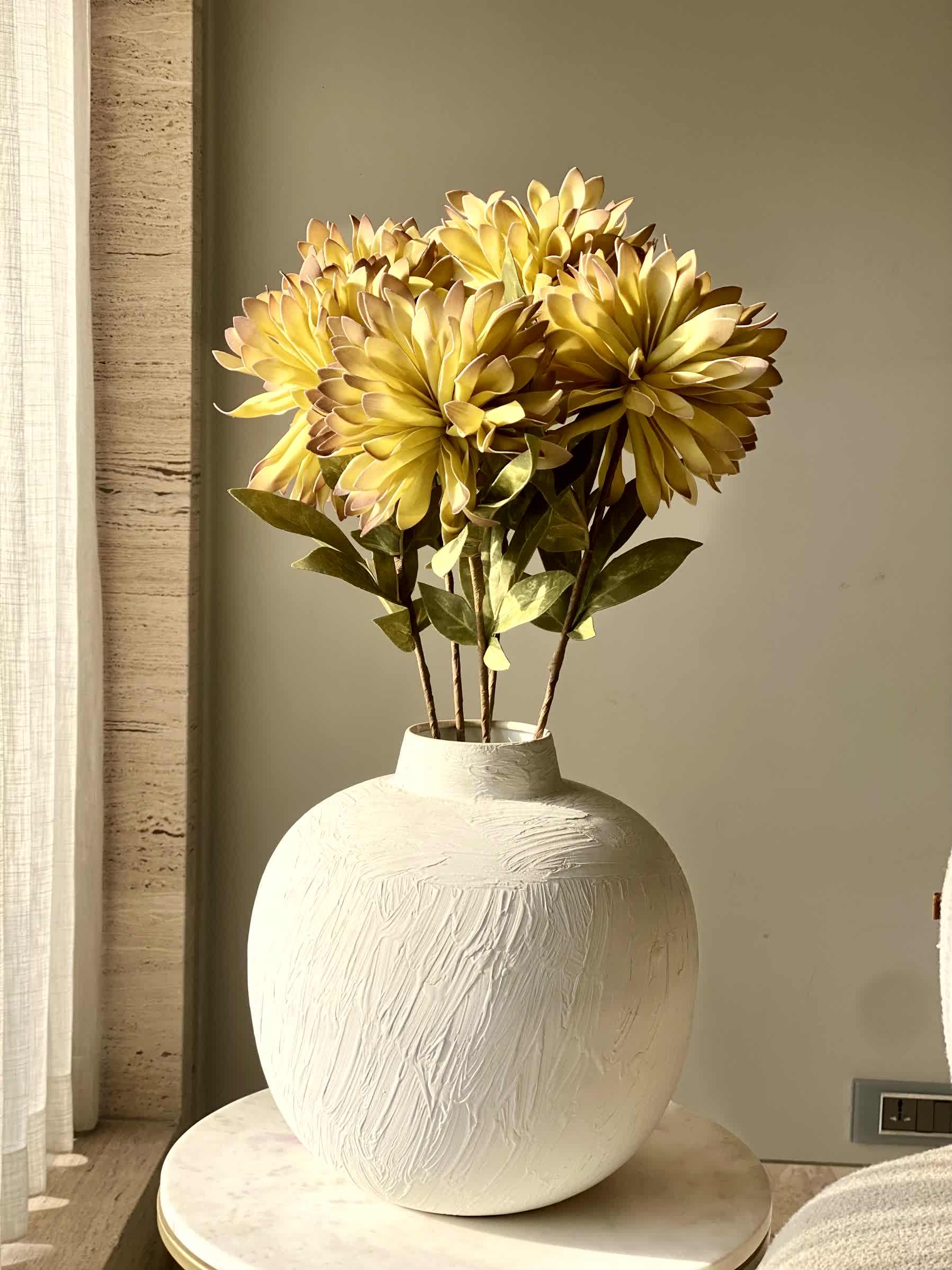 Artificial Dali Dahlia Flower Stem  - Yellow (One Stem) - Image 6