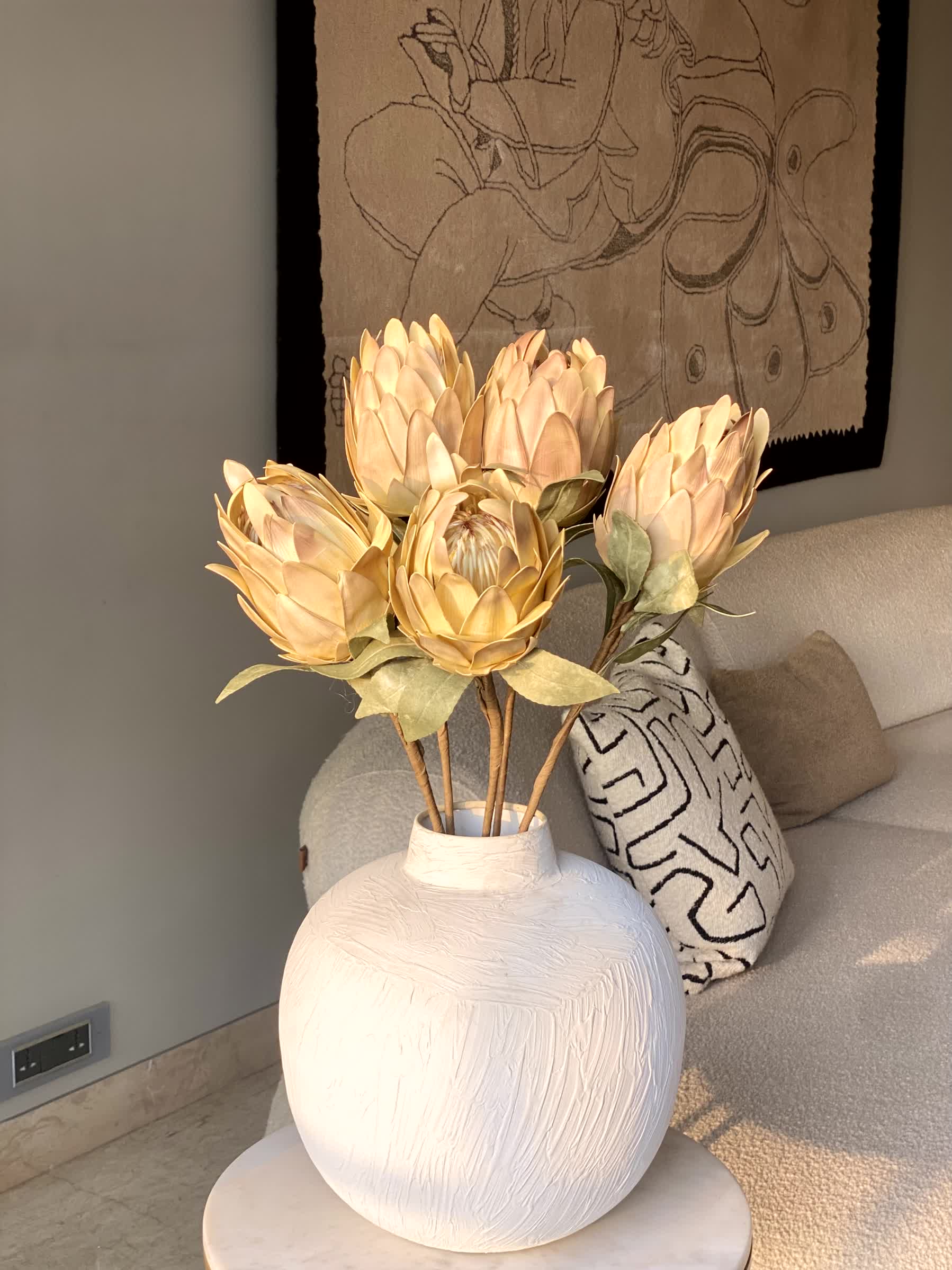 Artificial Protea Flower Stem  -  Yellow (One Stem) - Image 5