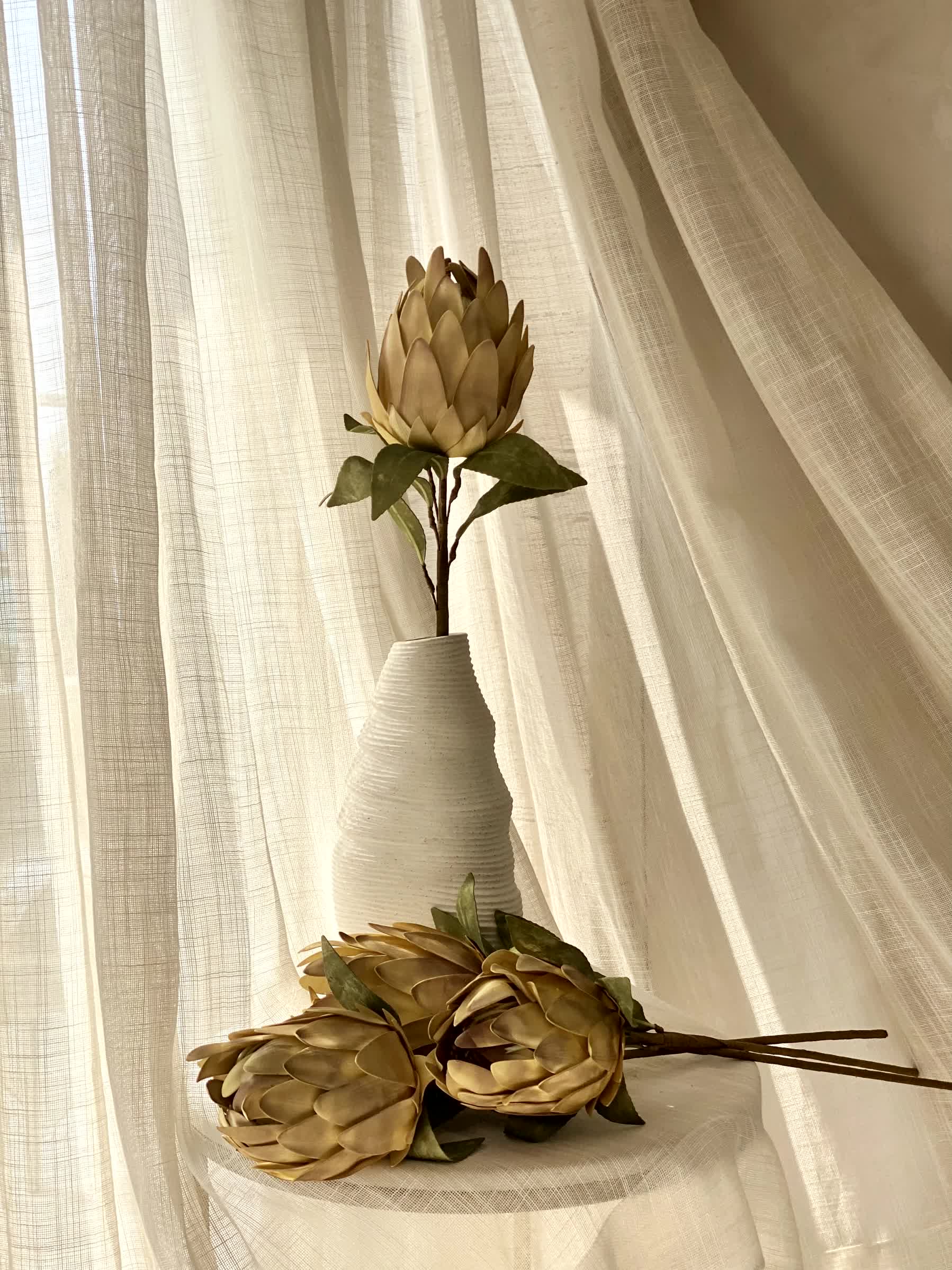 Artificial Protea Flower Stem  -  Yellow (One Stem) - Image 6