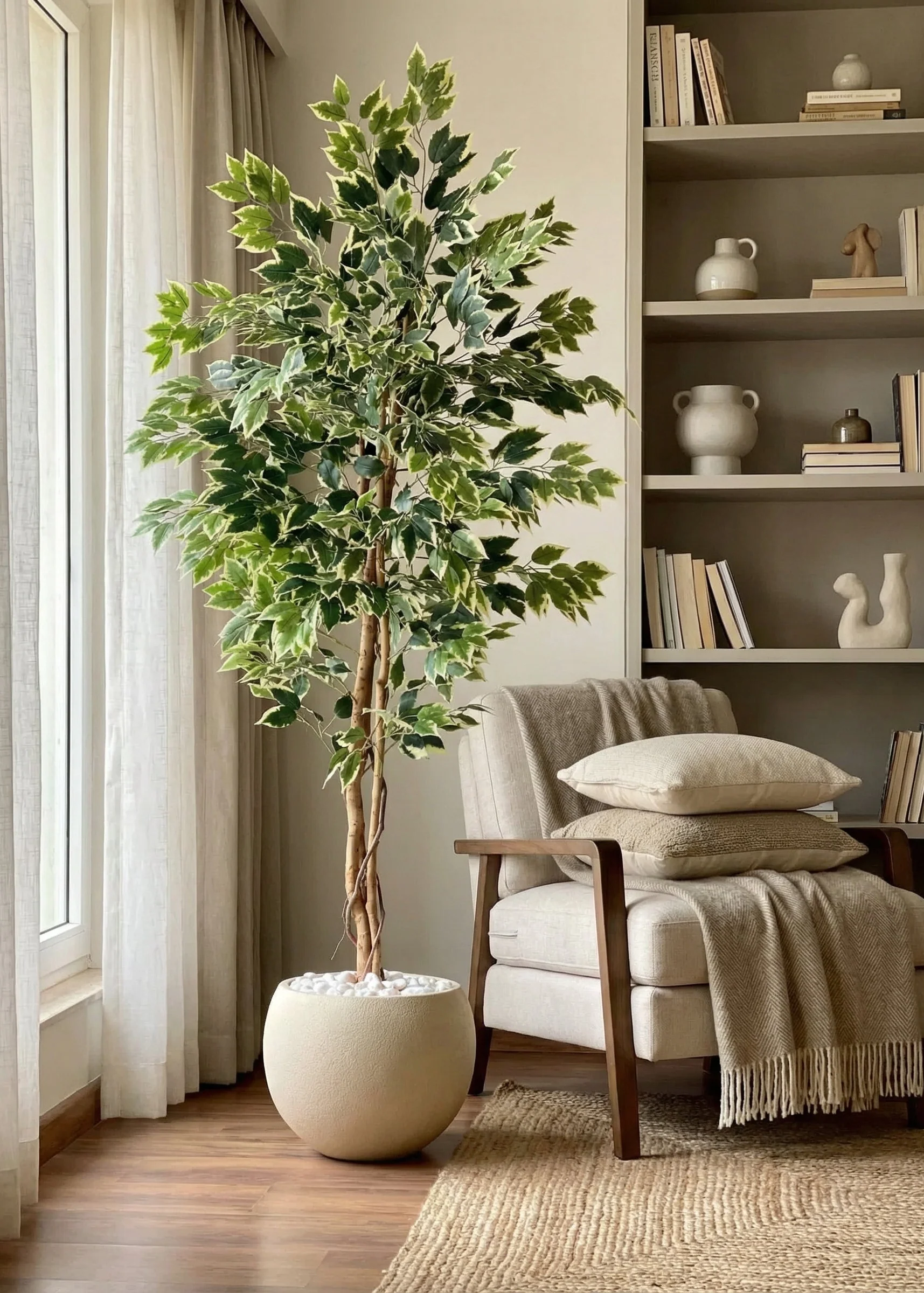 Artificial Variegated Dried Ficus Plant - 6.5 Feet - Image 4