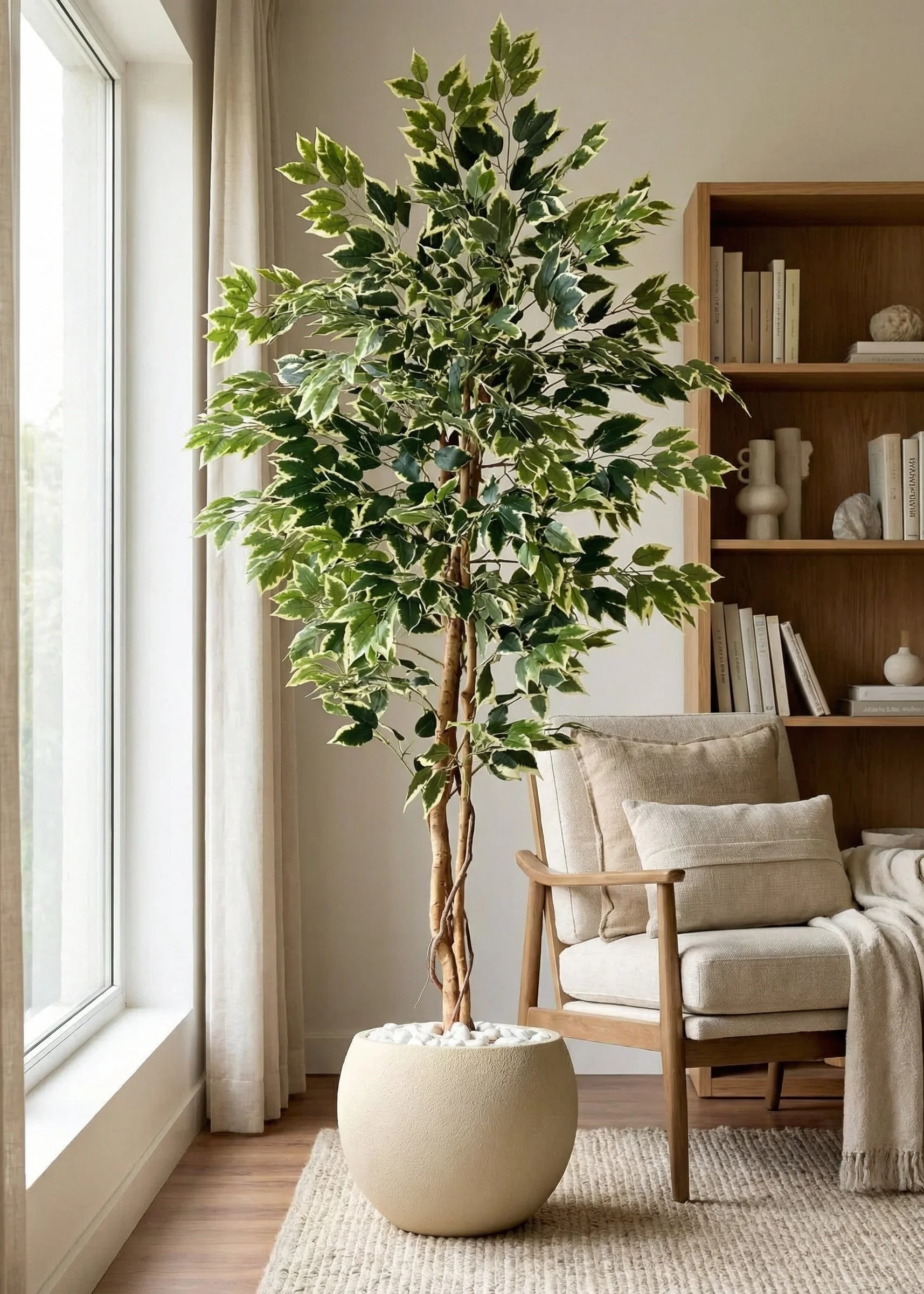 Artificial Variegated Dried Ficus Plant - 6.5 Feet - Image 7
