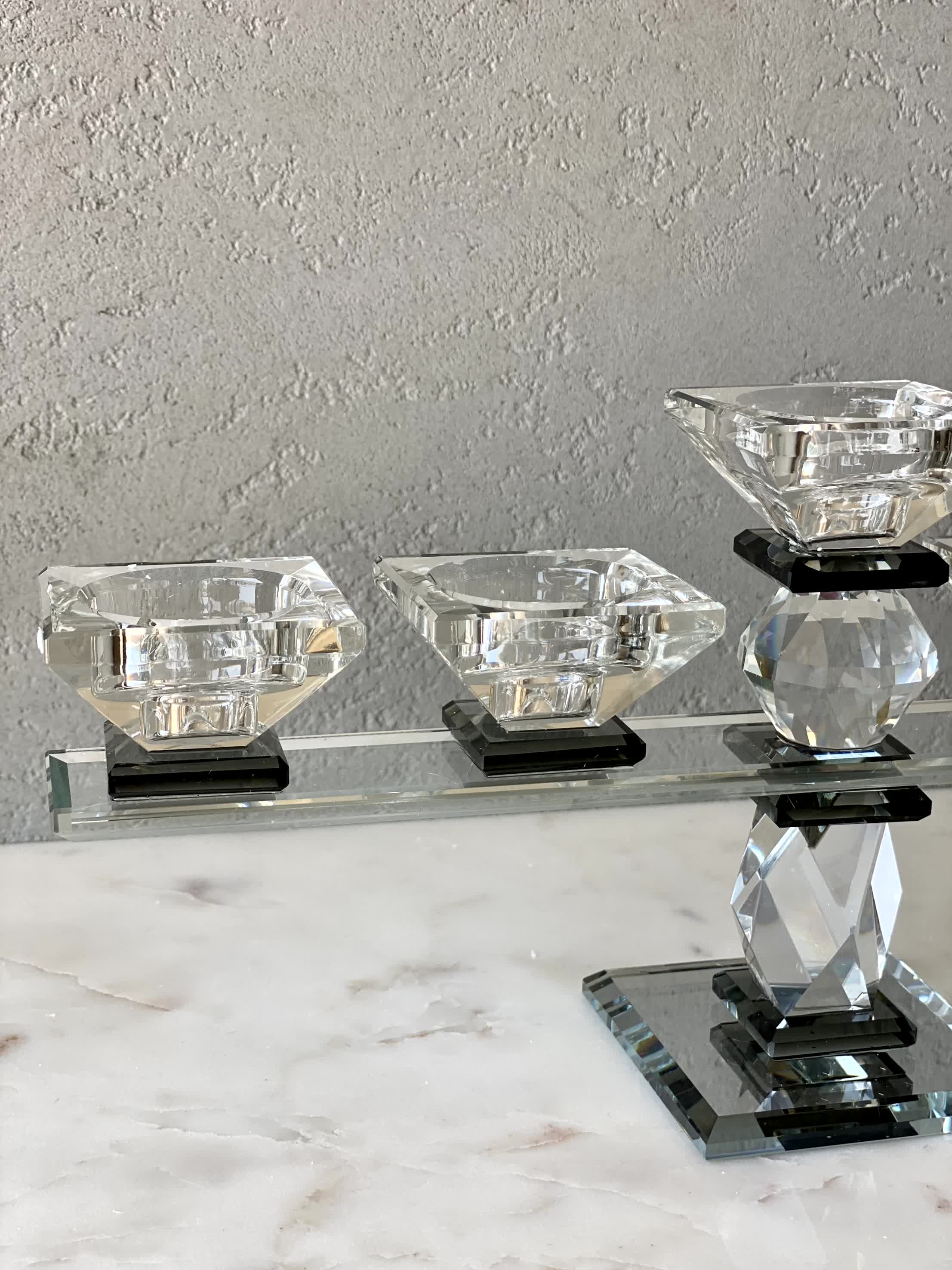Five Arm Crystal Candle Holders- Black - Image 3