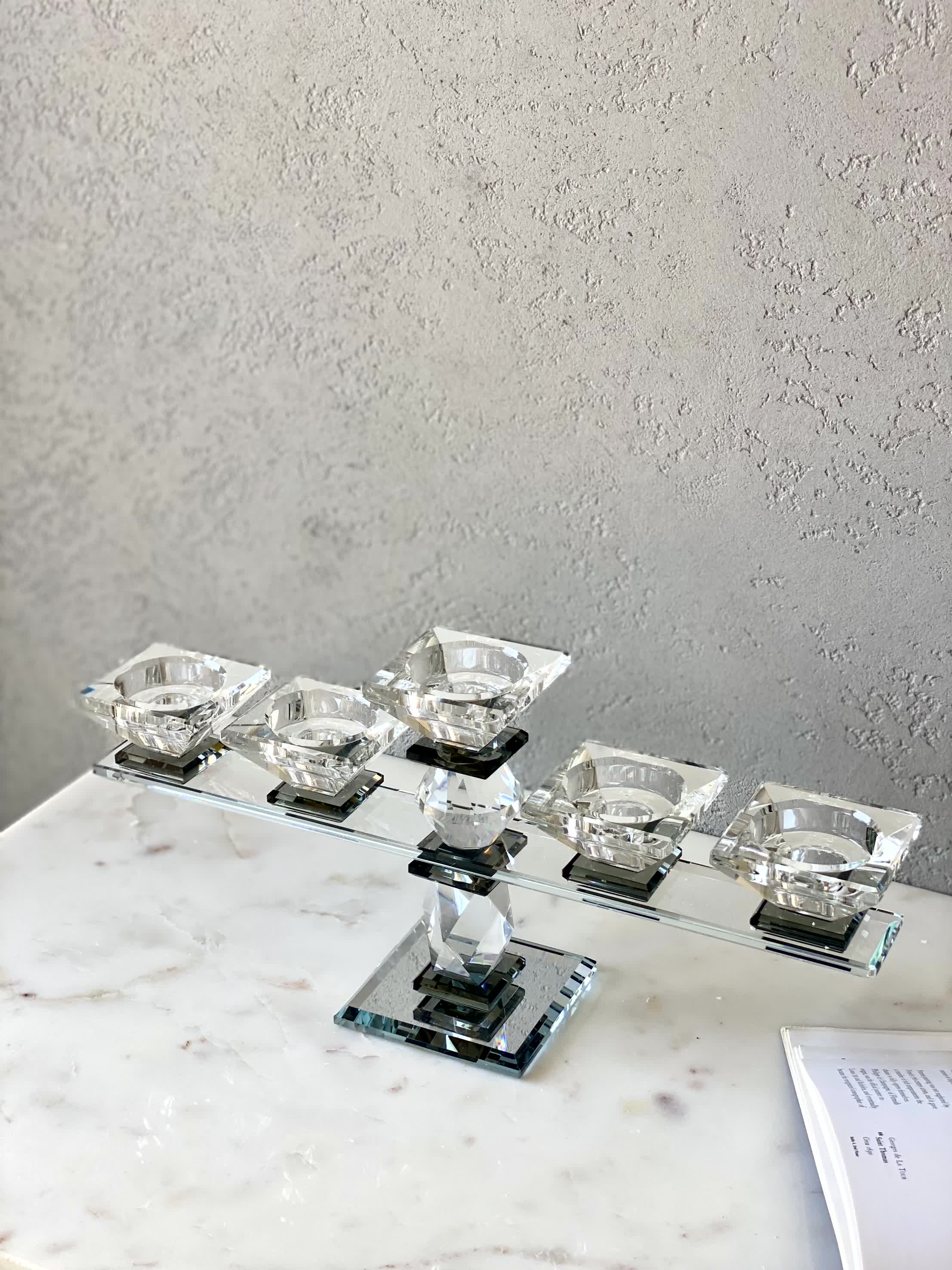 Five Arm Crystal Candle Holders- Black - Image 4