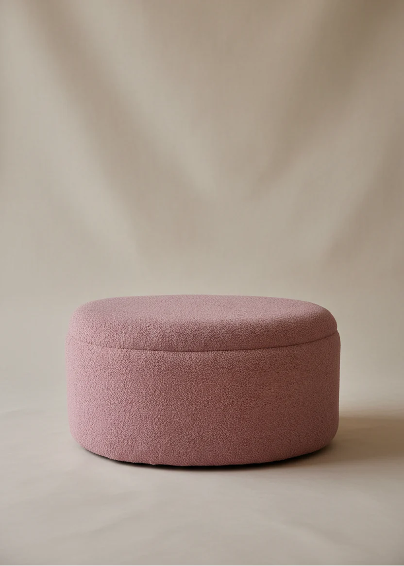 Pebble Boucle Pouffe with Storage Blush Pink - Large - Image 3