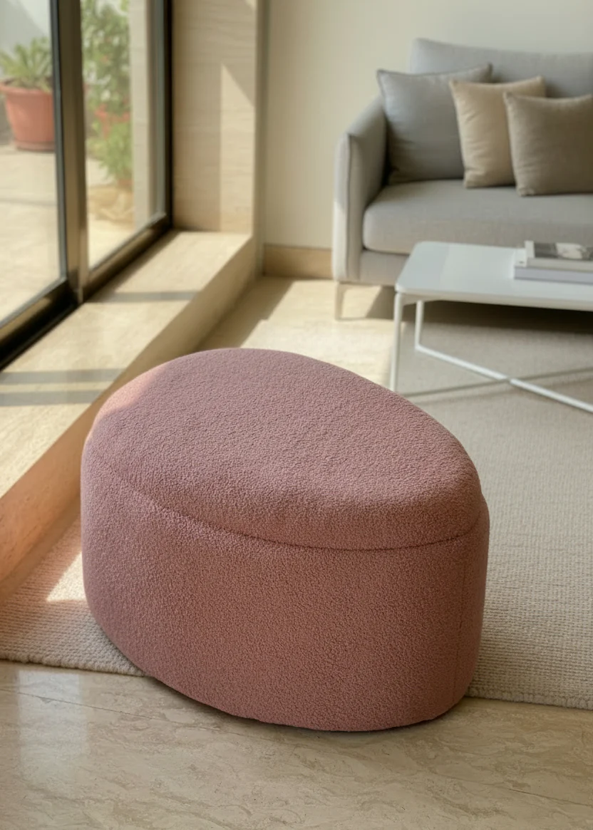 Pebble Boucle Pouffe with Storage Blush Pink - Large - Image 4