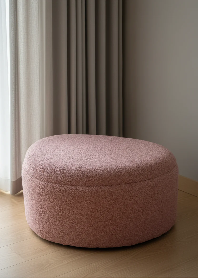 Pebble Boucle Pouffe with Storage Blush Pink - Large - Image 5