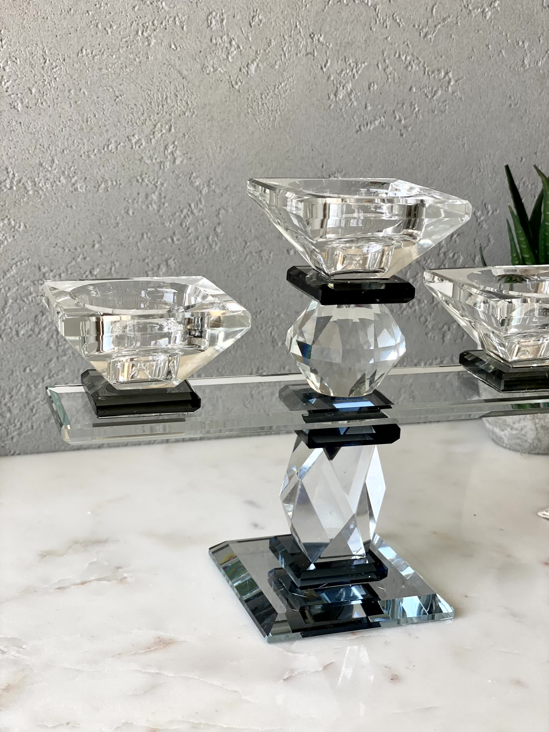 Three Arm Crystal Candle Holders - Black - Image 3