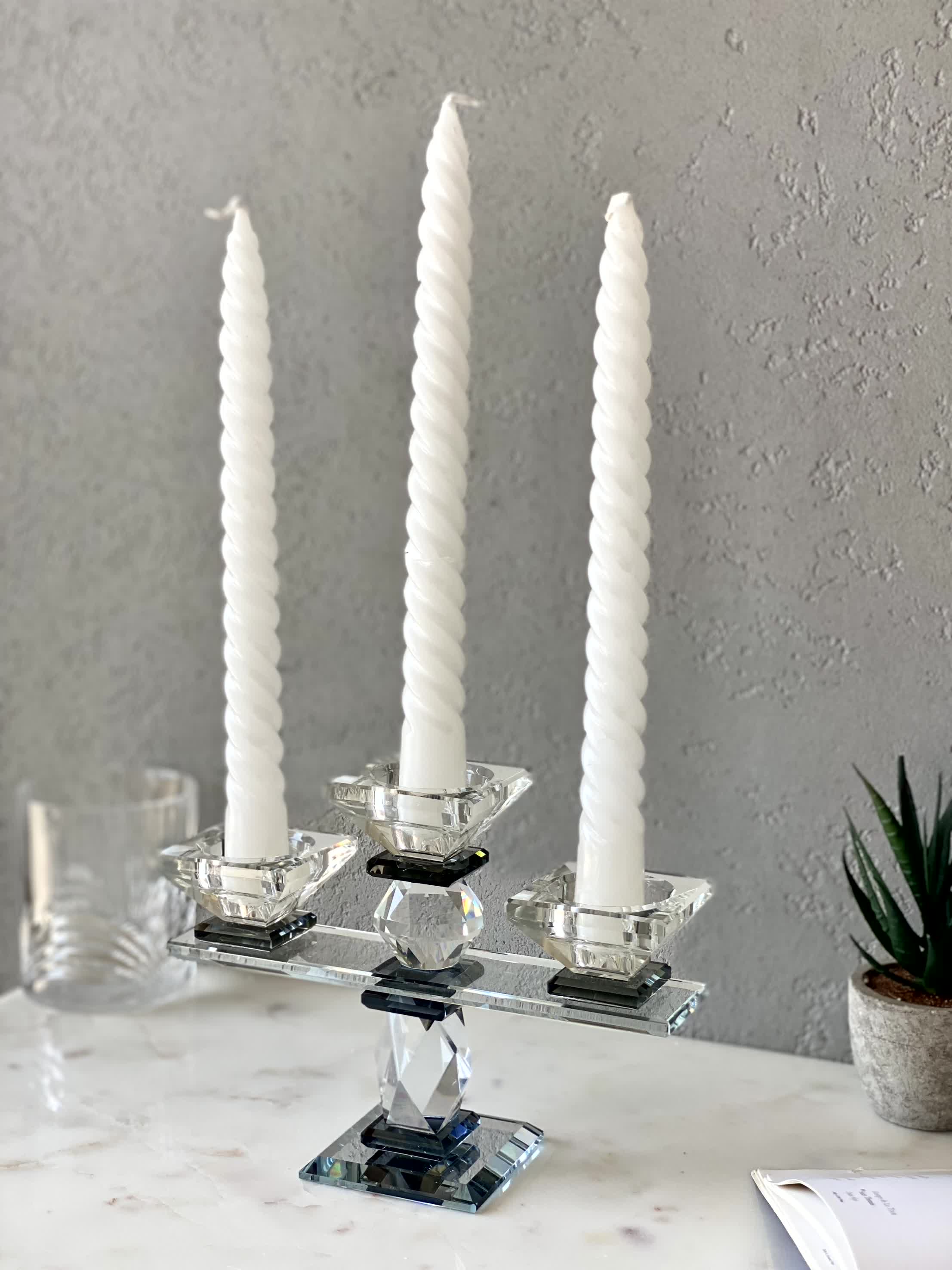 Three Arm Crystal Candle Holders - Black - Image 4