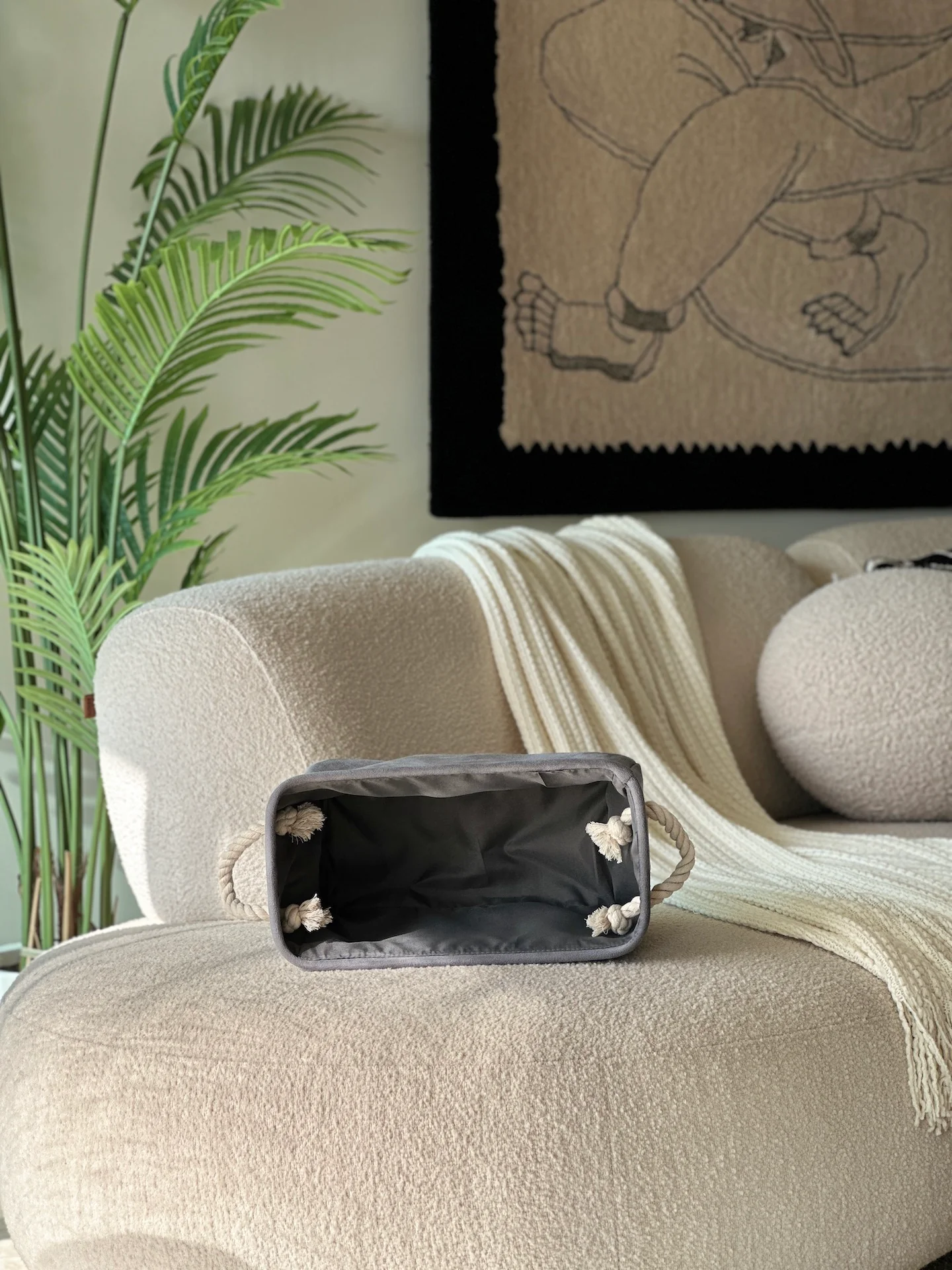 Willow Velvet Basket - Dark Grey - Image 4