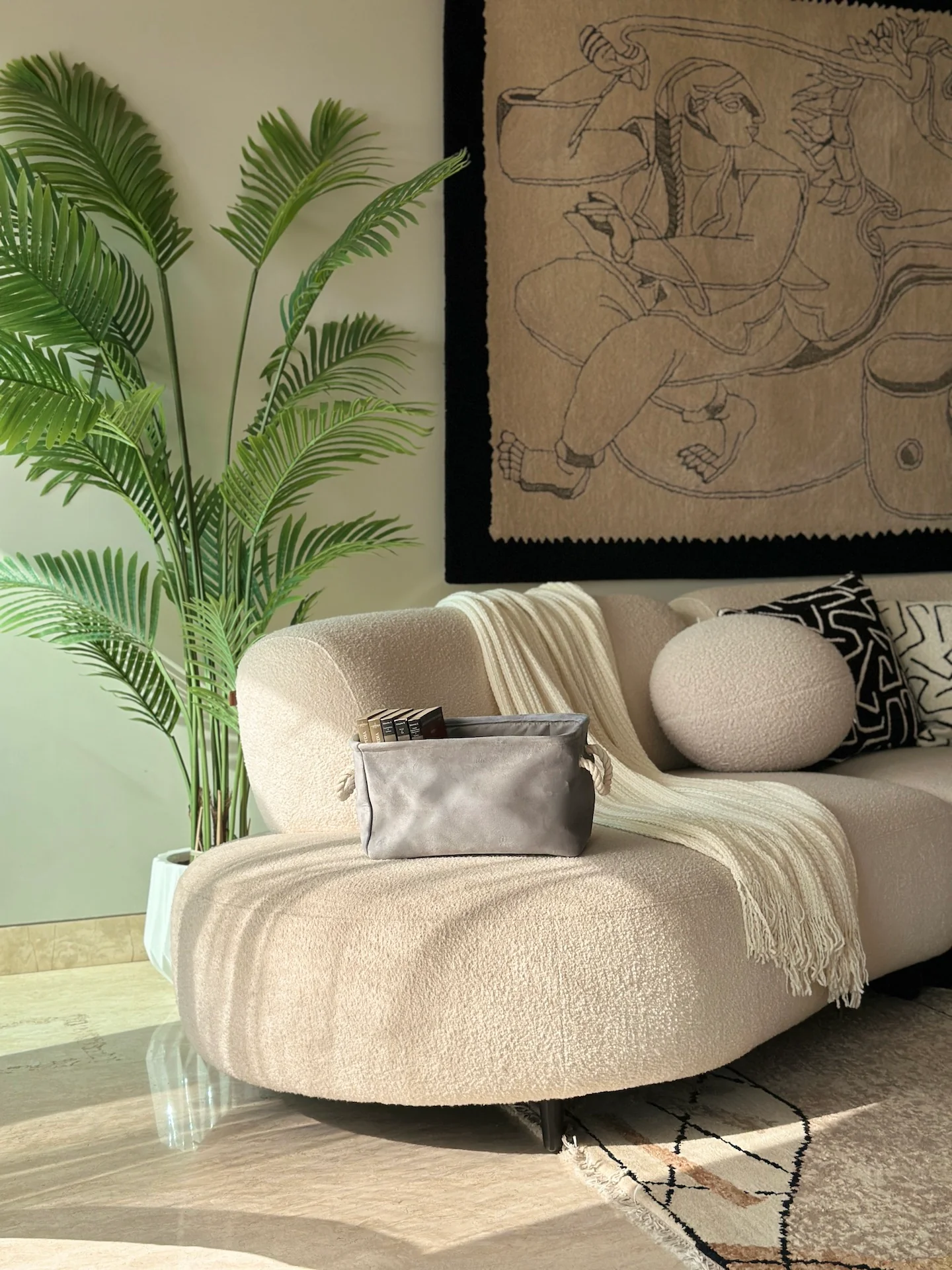 Willow Velvet Basket - Light Grey - Image 3